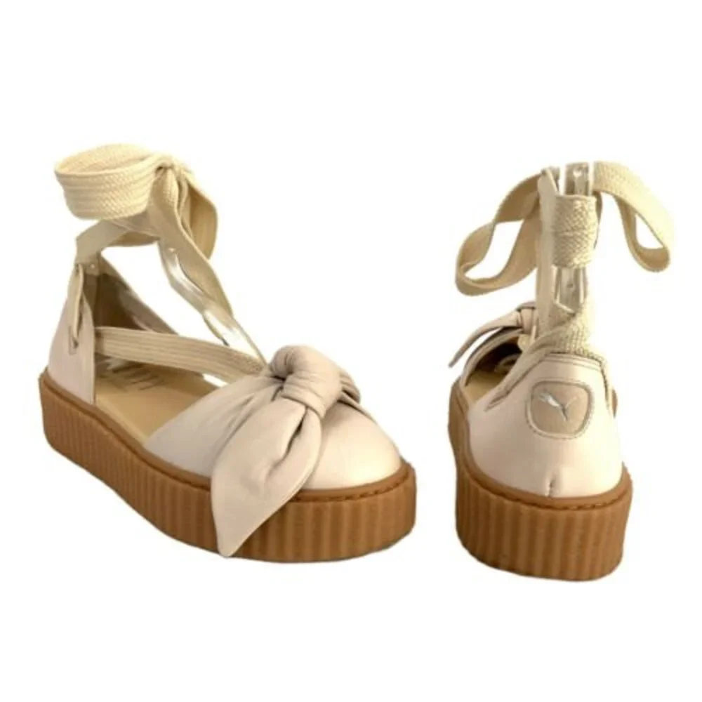 Fenty Puma by Rihanna Leather Bow Front Platform Creeper Sandals 7.5